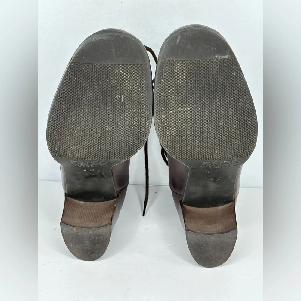 Enzo Angelina Y-Intrigue Brown Leather Lace-Up Ankle Bootie Bohemian‎ Sz 8